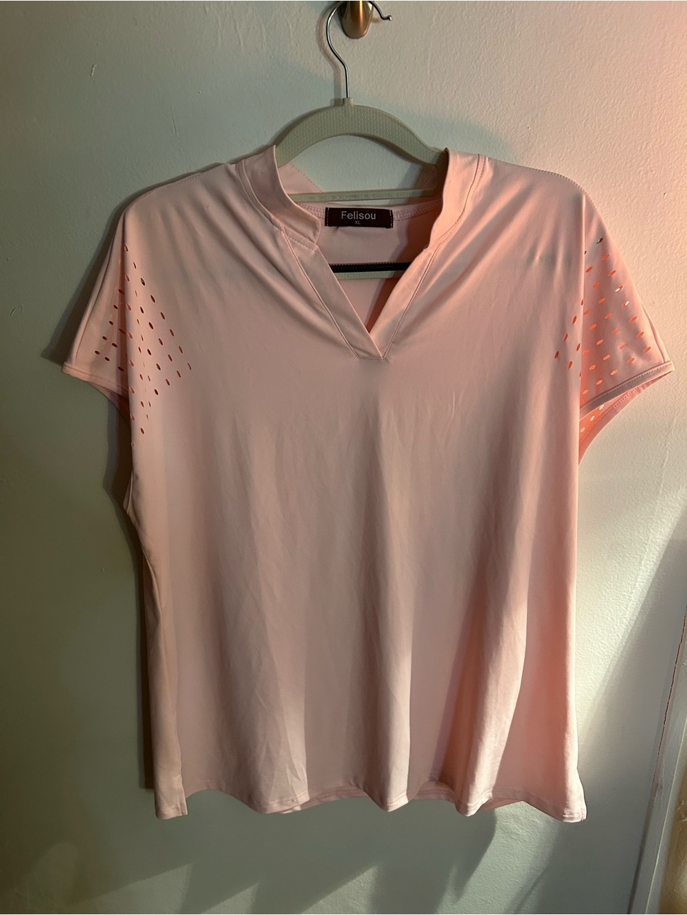 ⭐️5/$20 Felisou Pale Pink Notch-Neck Short Sleeve Top